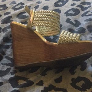 Gold wedge sandals